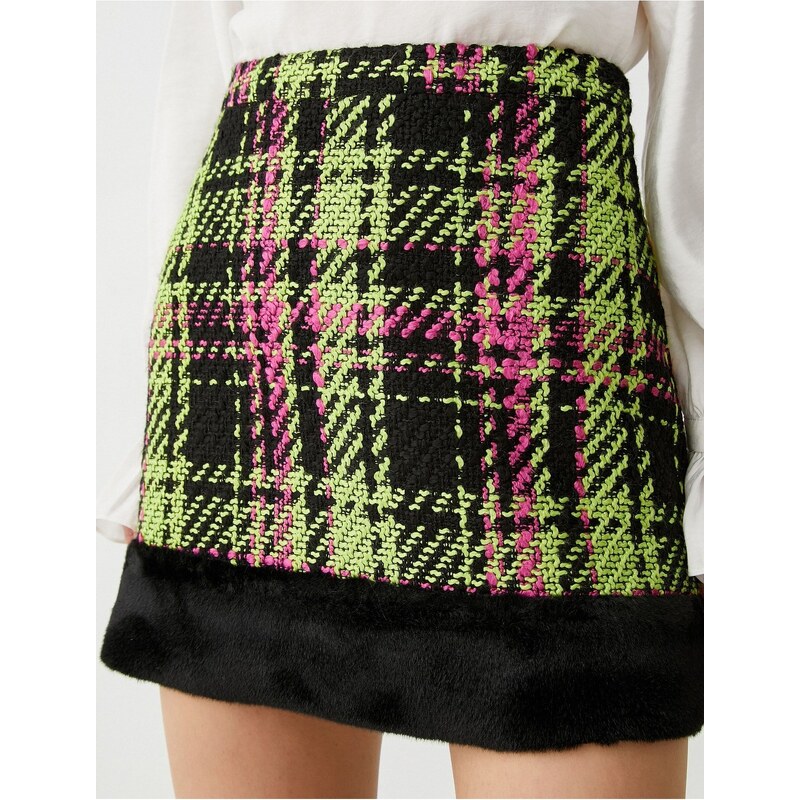 Koton Plush Detailed Tweed Mini Skirt