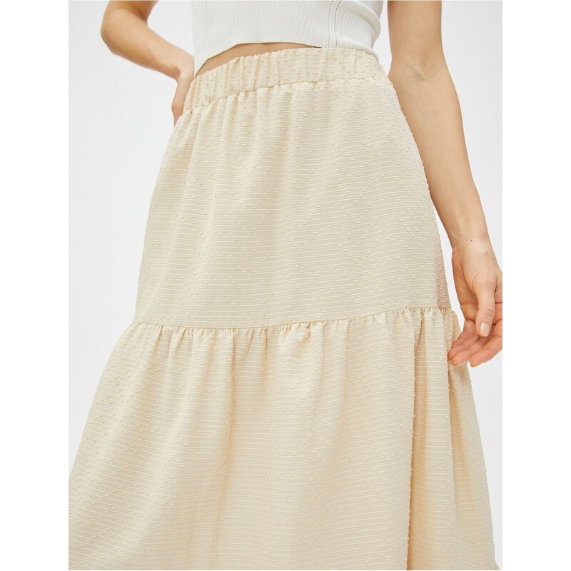 Koton Elastic Waist, Tiered Long Skirt With Striped