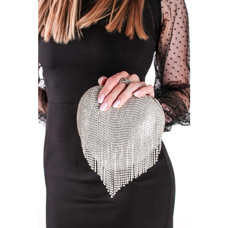 Paris Style Stříbrná společenská clutch kabelka Love