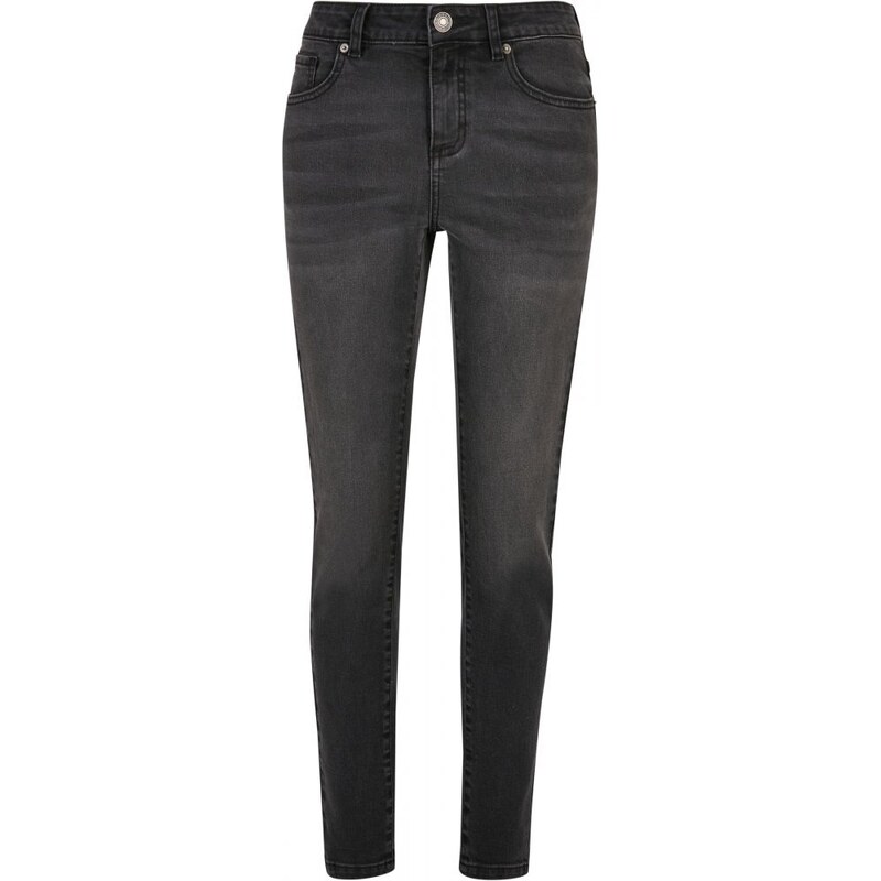 URBAN CLASSICS Ladies Mid Waist Skinny Jeans - black washed