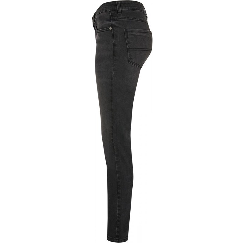 URBAN CLASSICS Ladies Mid Waist Skinny Jeans - black washed