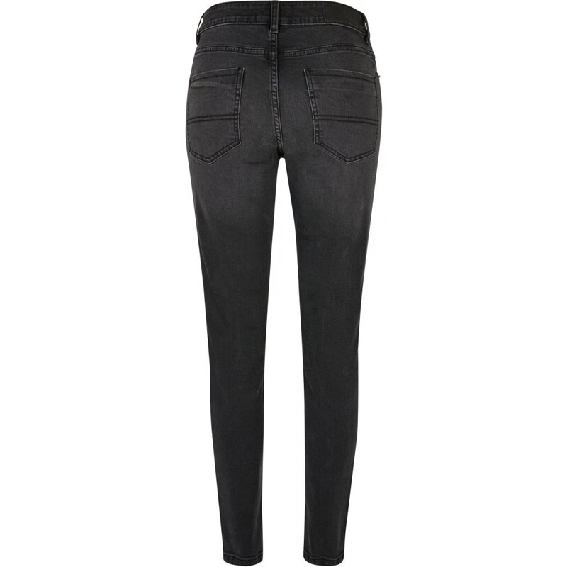 URBAN CLASSICS Ladies Mid Waist Skinny Jeans - black washed