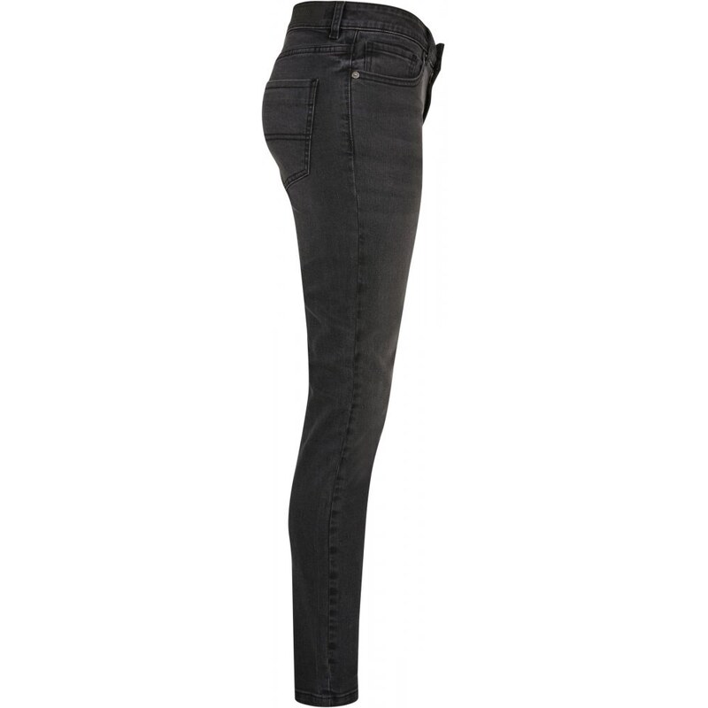 URBAN CLASSICS Ladies Mid Waist Skinny Jeans - black washed