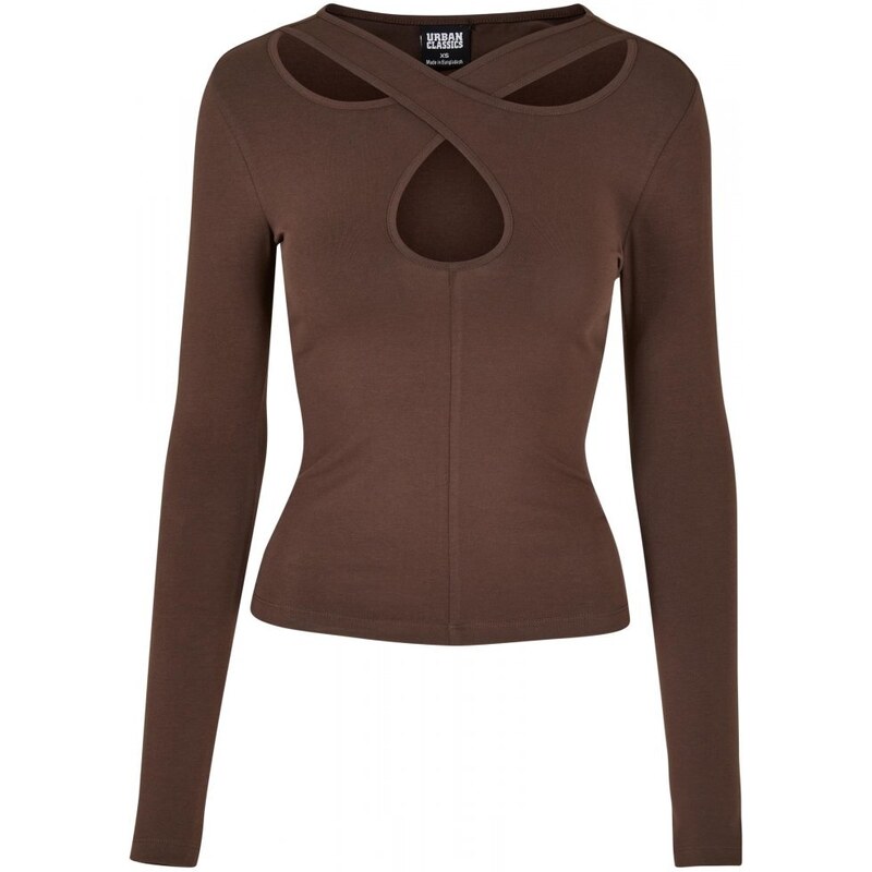 URBAN CLASSICS Ladies Crossed Cut Out Longsleeve - brown