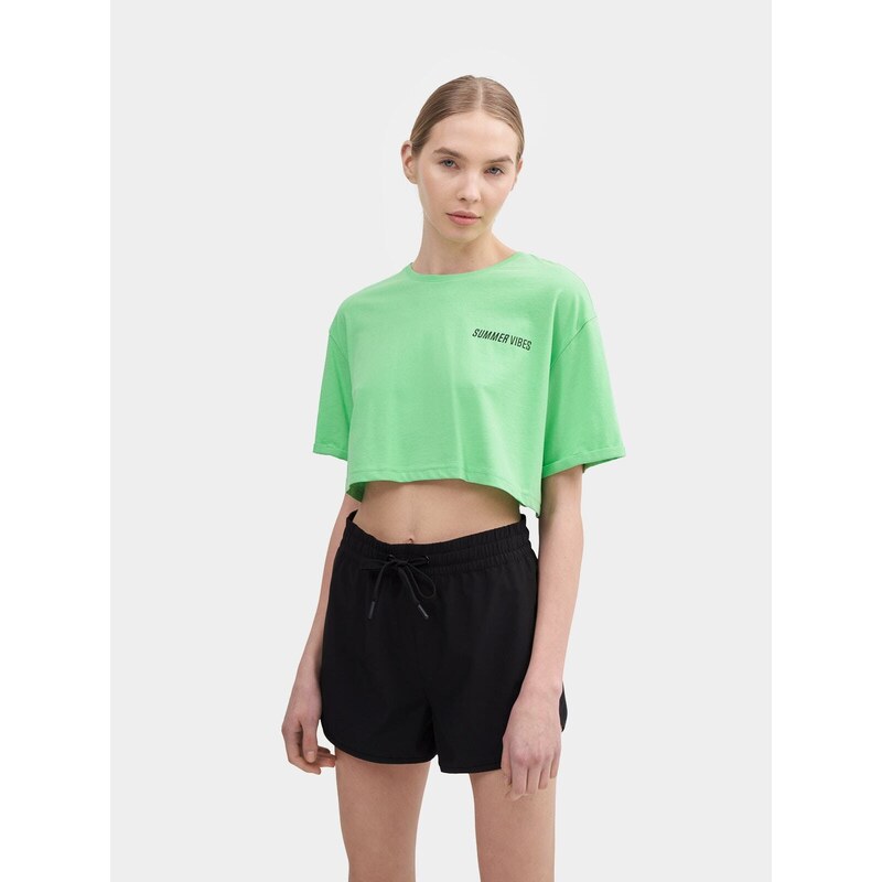 4F Dámské hladké tričko crop-top