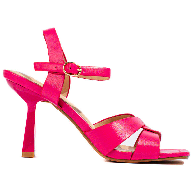Originální růžové sandály dámské na širokém podpatku