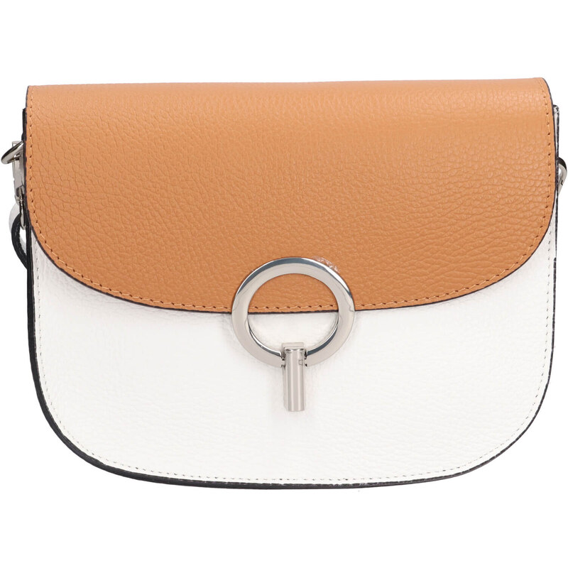 Dámská kožená crossbody kabelka Italia Moniq - hnědobílá