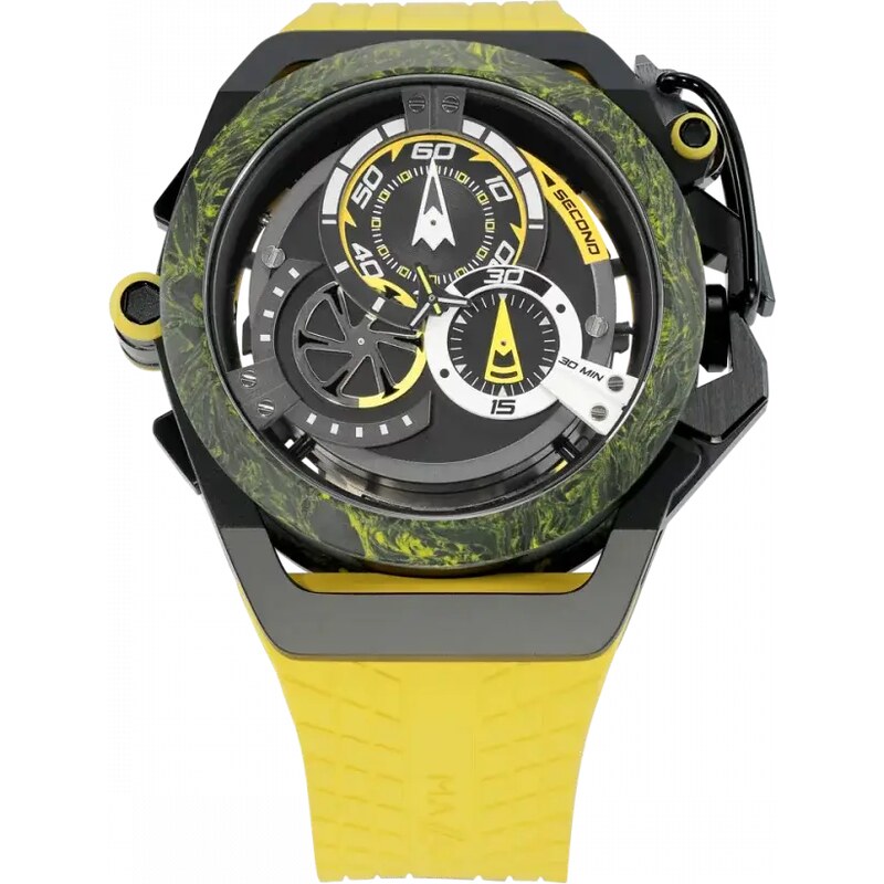 Černé pánské hodinky Mazzucato Watches s gumovým páskem RIM Monza Black / Yellow - 48MM Automatic