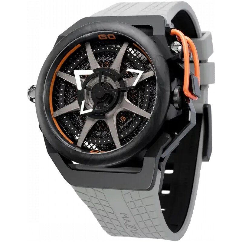 Černé pánské hodinky Mazzucato Watches s gumovým páskem RIM Monza Black / Grey - 48MM Automatic