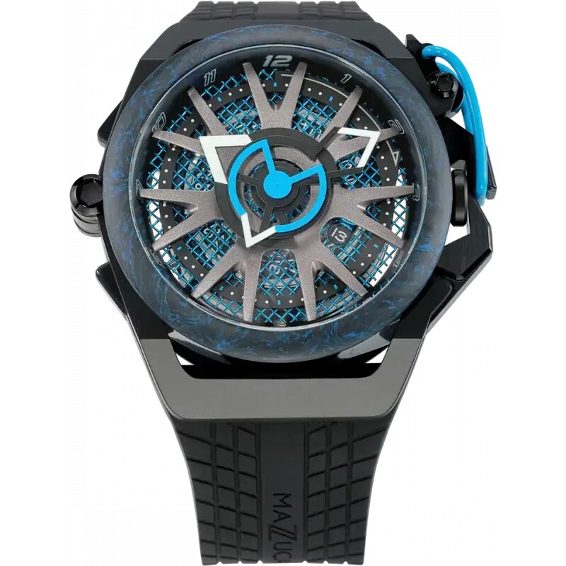 Černé pánské hodinky Mazzucato Watches s gumovým páskem RIM Monza Black / Blue - 48MM Automatic