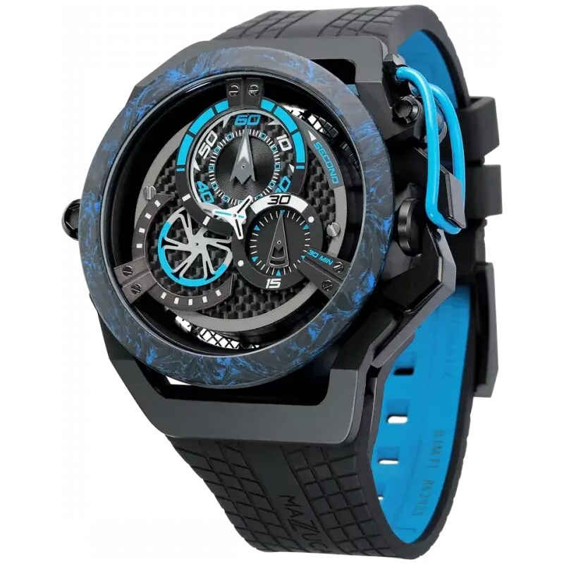 Černé pánské hodinky Mazzucato Watches s gumovým páskem RIM Monza Black / Blue - 48MM Automatic