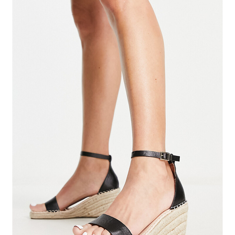 Truffle Collection Wide Fit espadrille wedges in black