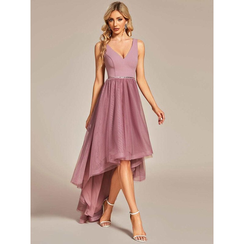 Ever Pretty Elegantní růžové šaty s prodlouženou sukní