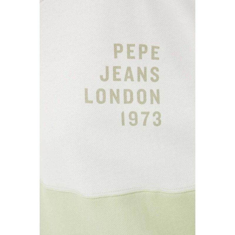 Bavlněná mikina Pepe Jeans dámská, zelená barva, s kapucí, vzorovaná
