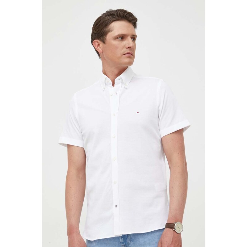 Košile Tommy Hilfiger bílá barva, slim, s límečkem button-down