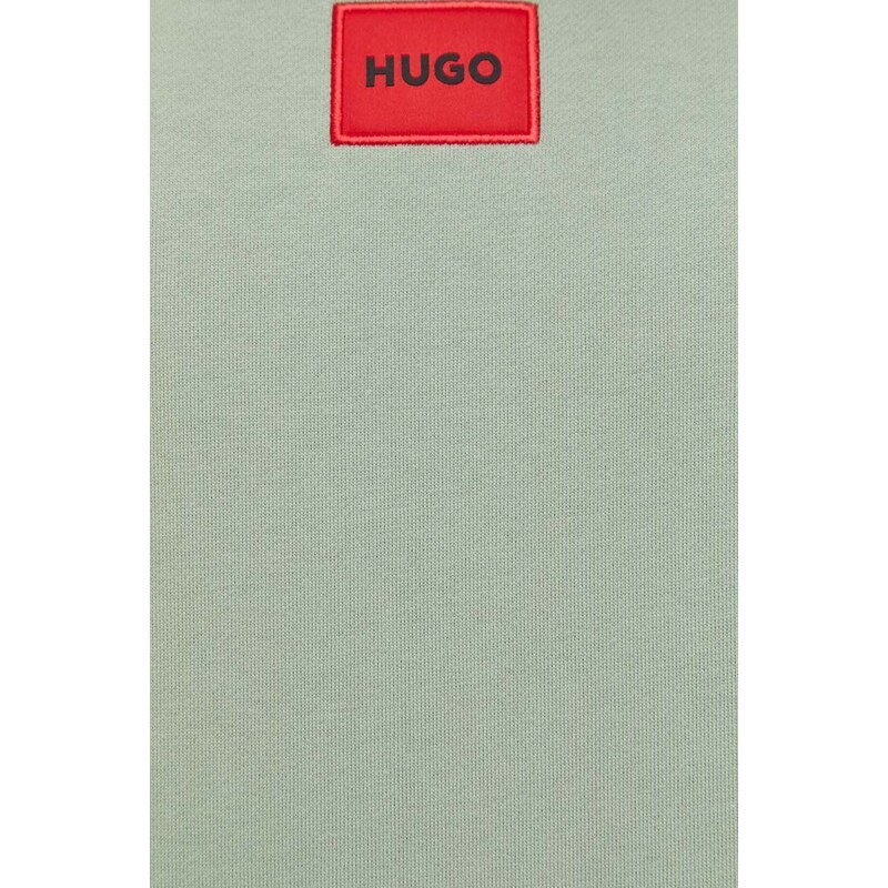 Bavlněná mikina HUGO pánská, zelená barva, s aplikací, 50447964