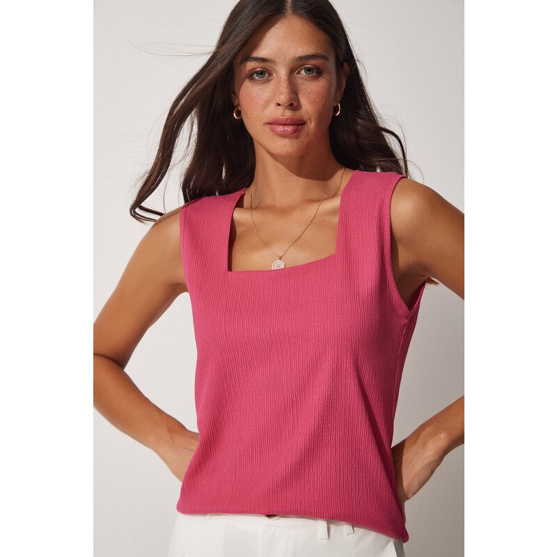 Happiness İstanbul Women's Pink Square Collar Knitted Blouse