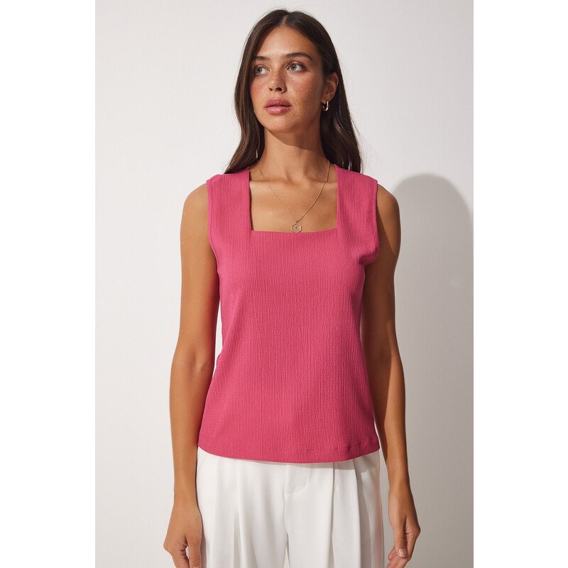 Happiness İstanbul Women's Pink Square Collar Knitted Blouse