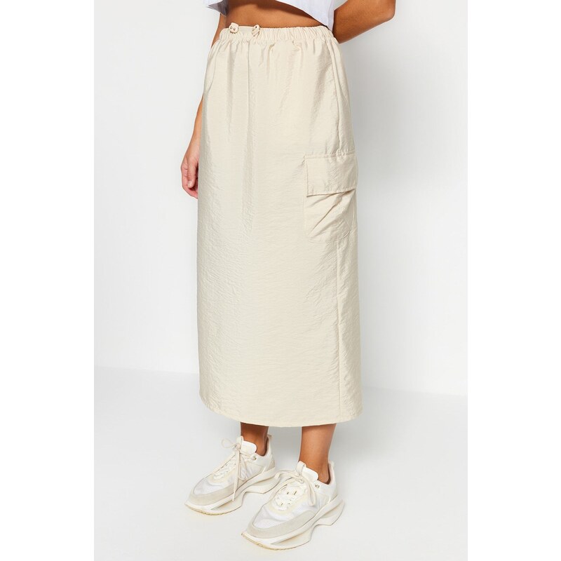 Trendyol Ecru Pocket Parachute Fabric Slit Woven Skirt