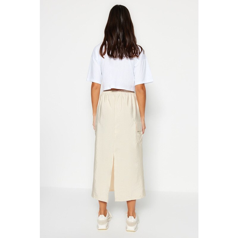 Trendyol Ecru Pocket Parachute Fabric Slit Woven Skirt