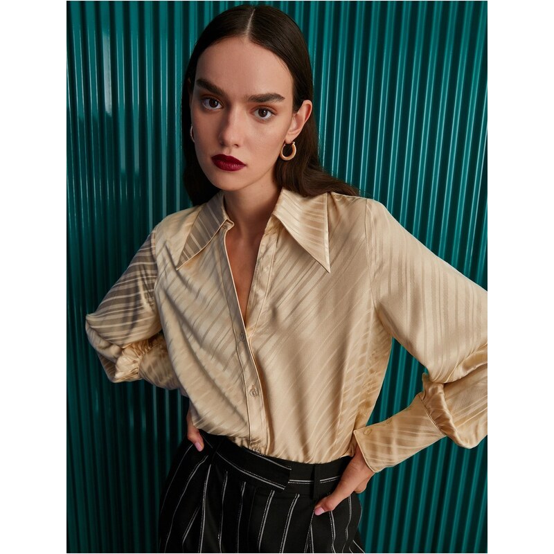 Koton Melis Ağazat X - Pointed Collar Satin Shirt