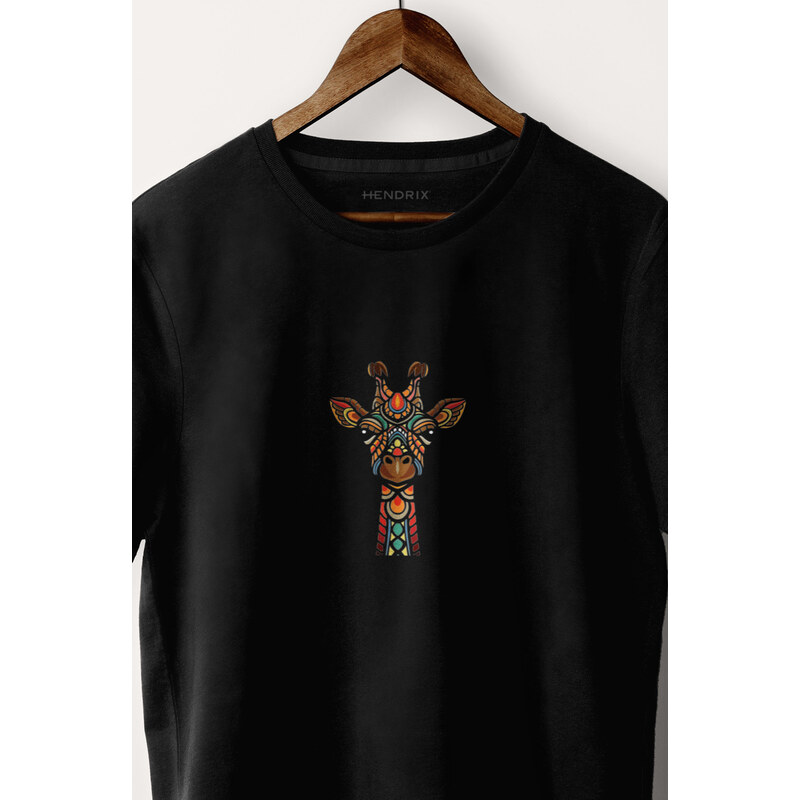 Tričko, Barva Černá, s Potiskem Tribal Giraffe