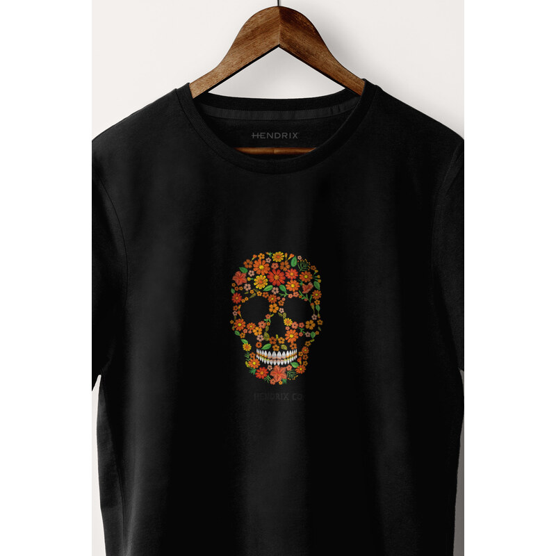 Tričko, Barva Černá, s Potiskem Floral Skull
