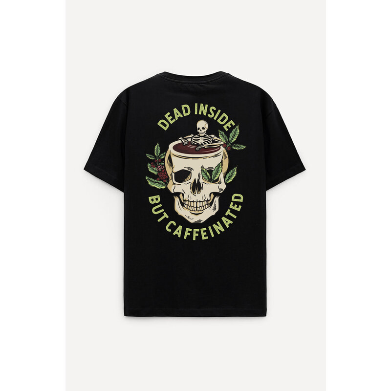 Oversized Tričko, Barva Černá, s Potiskem Caffeinated