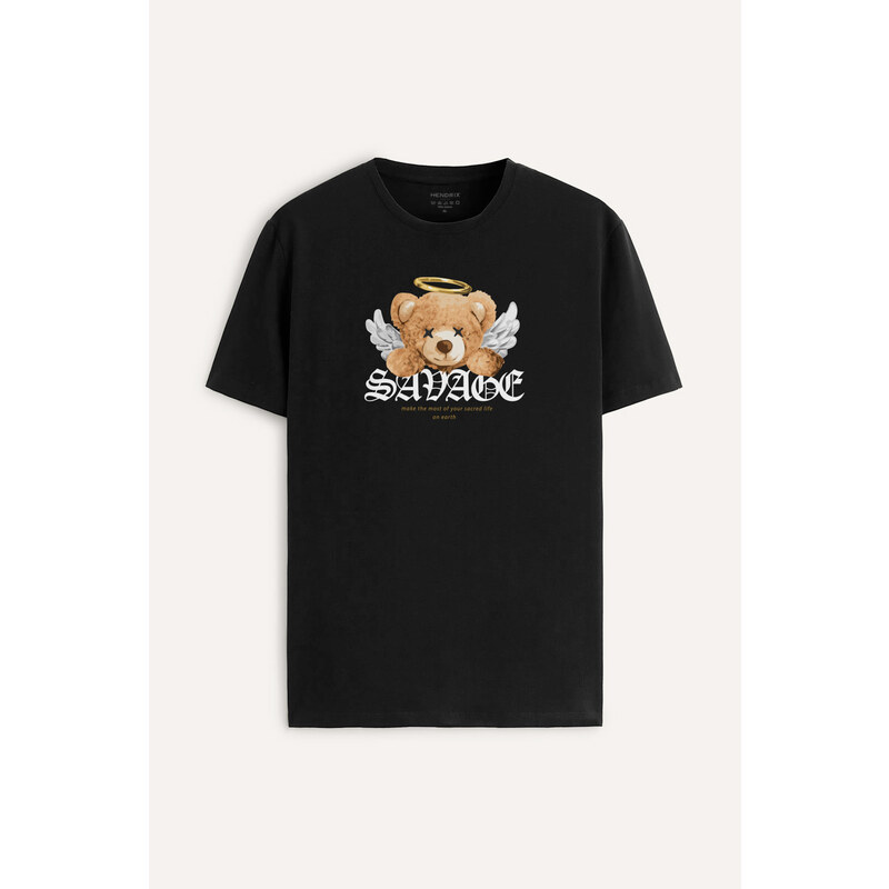 Tričko, Barva Černá, s Potiskem Savage Teddy