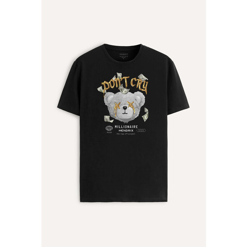 Tričko, Barva Černá, s Potiskem Never Cry Teddy