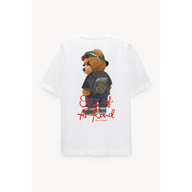 Oversized Tričko, Barva Bílá, s Potiskem One Of A Kind Teddy