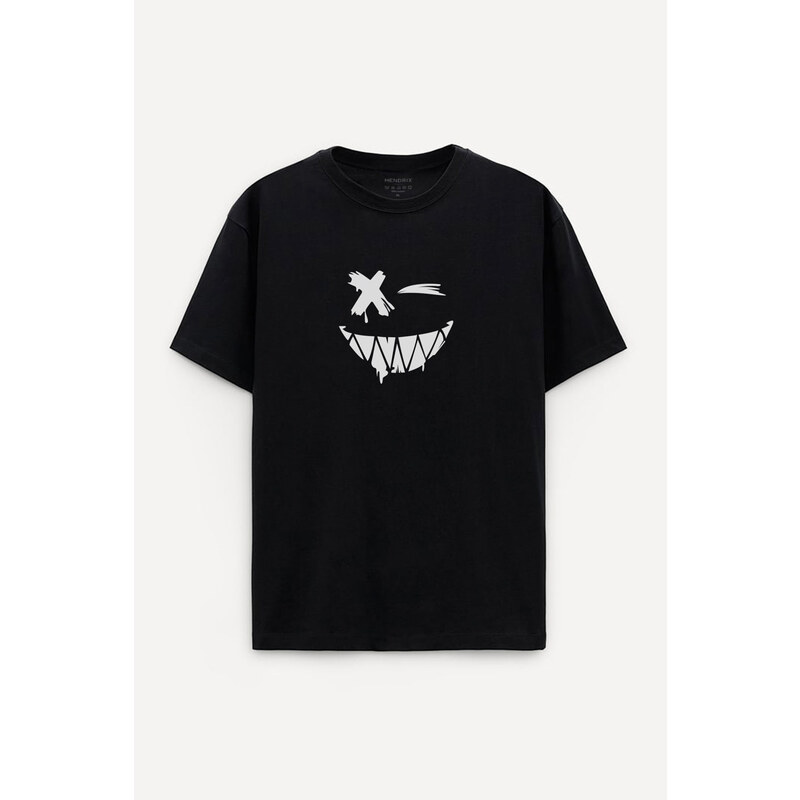 Oversized Tričko, Barva Černá, s Potiskem Angry Smiley