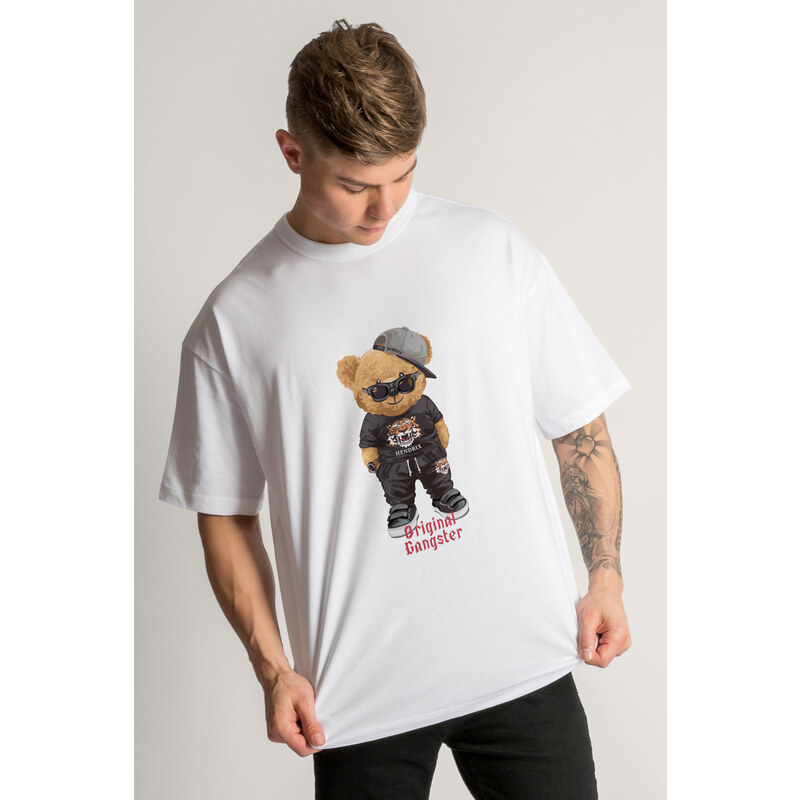 Hendrix Oversized Tričko, Barva Bílá, s Potiskem Original Gangster Teddy