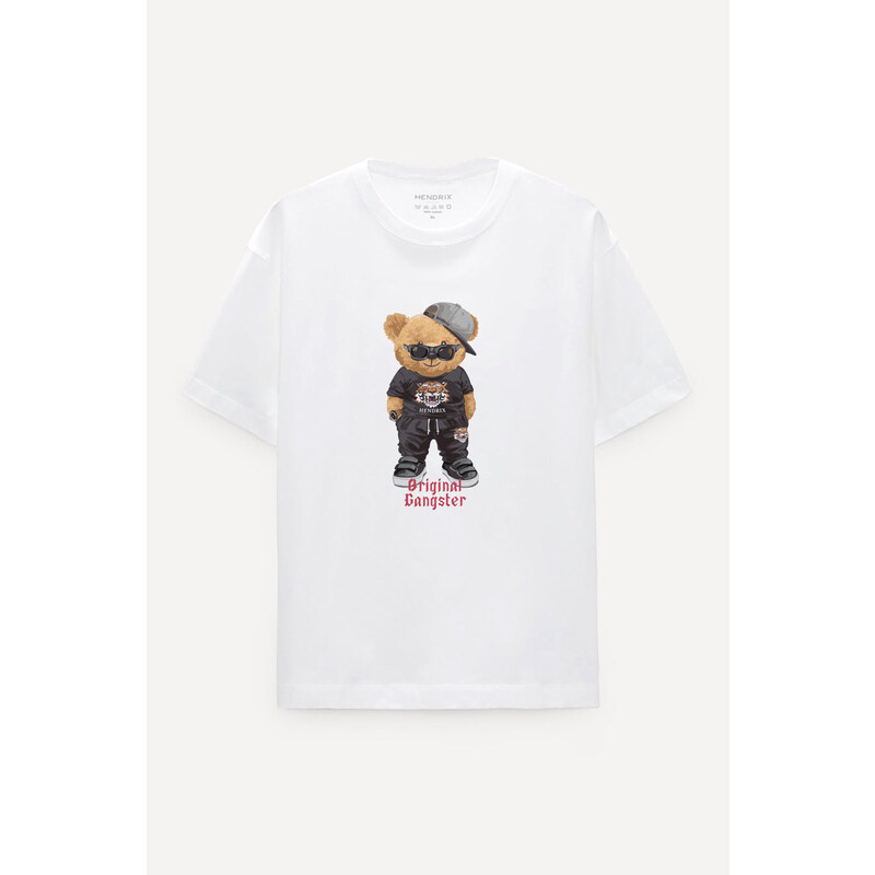Oversized Tričko, Barva Bílá, s Potiskem Original Gangster Teddy