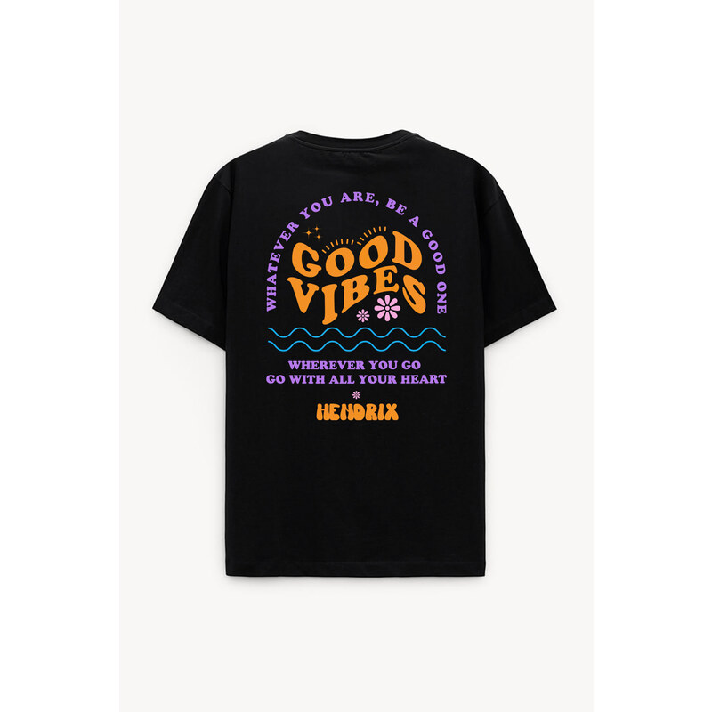Oversized Tričko, Barva Černá, s Potiskem Good Vibez