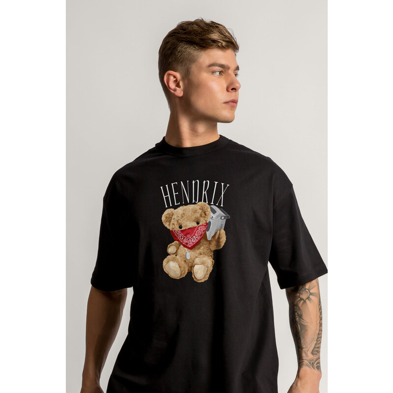 Hendrix Oversized Tričko, Barva Černá, s Potiskem Supreme Teddy