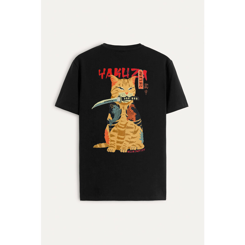 Tričko, Barva Černá, s Potiskem Yakuza Cat