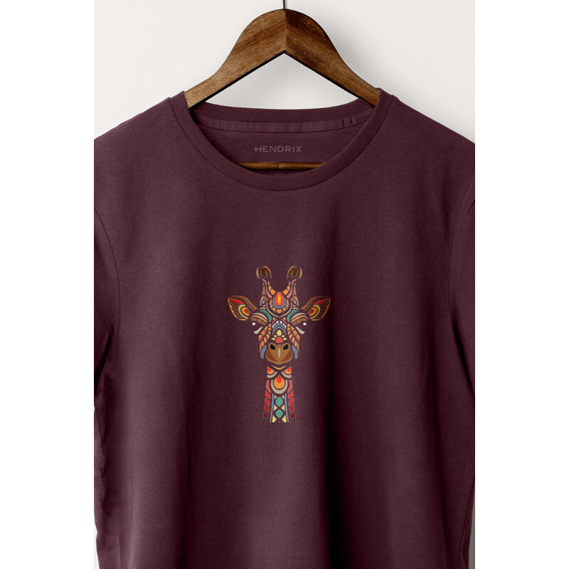Tričko, Barva Bordó, s Potiskem Tribal Giraffe