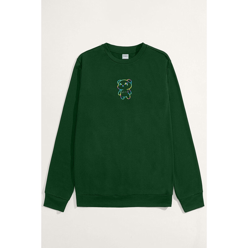 Mikina, Barva Zelená, s Potiskem Neon Teddybear