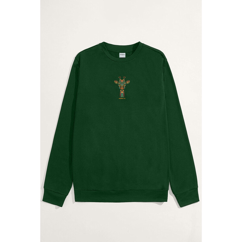 Mikina, Barva Zelená, s Potiskem Tribal Giraffe