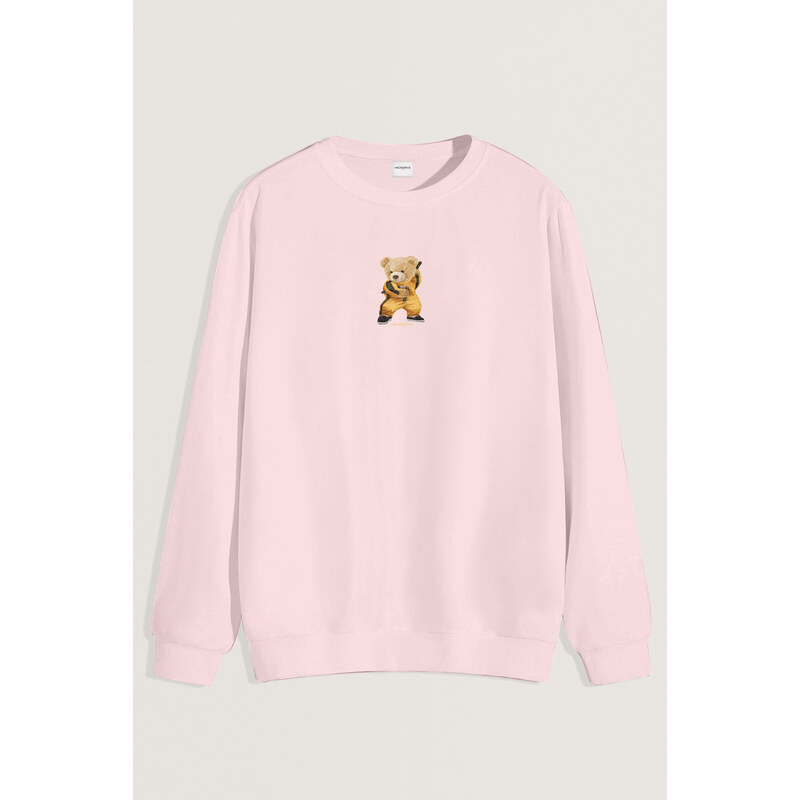 Mikina, Barva Růžová, s Potiskem Kung Fu Teddy