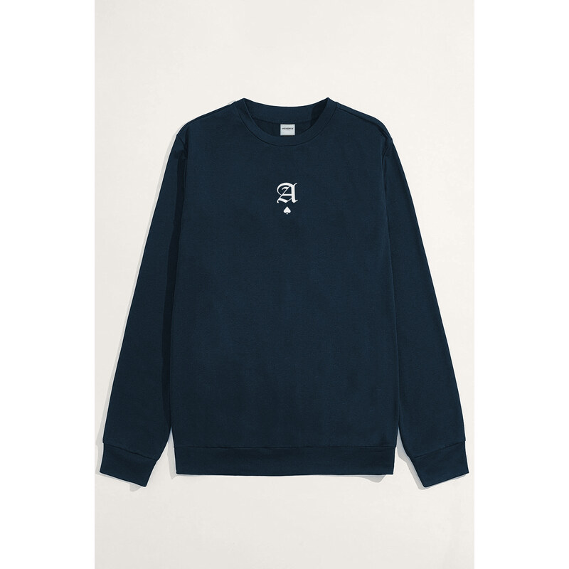 Mikina, Barva Modrá, s Potiskem Minimal Ace White