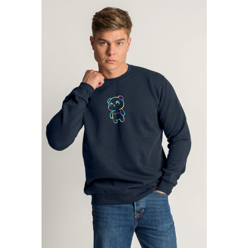 Mikina, Barva Modrá, s Potiskem Neon Teddybear