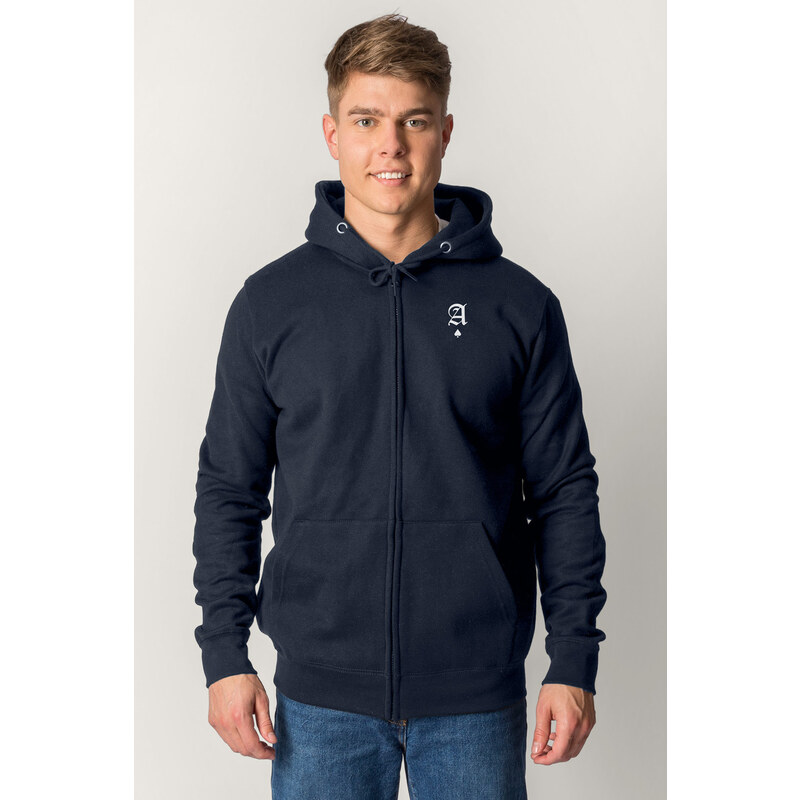 Mikina s Kapucí na Zip, Barva Modrá, s Potiskem White Ace