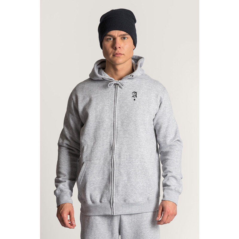 Mikina s Kapucí na Zip, Barva Šedá, s Potiskem Ace Minimal