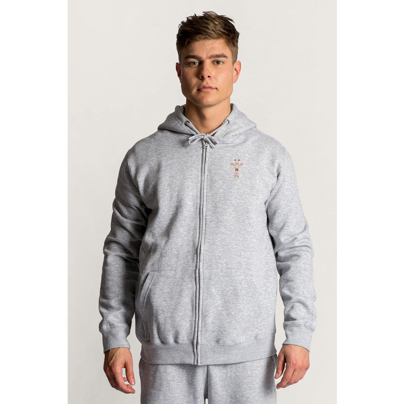 Mikina s Kapucí na Zip, Barva Šedá, s Potiskem Tribal Giraffe