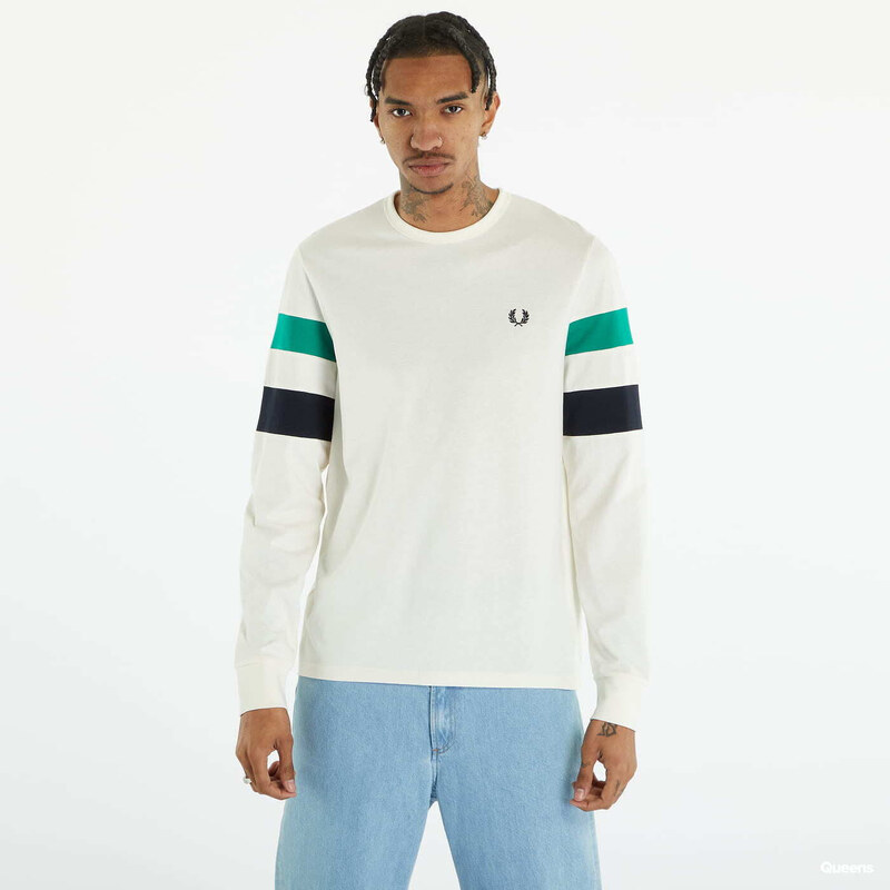 Pánské tričko FRED PERRY Panelled Sleeve LS T-shirt Ecru