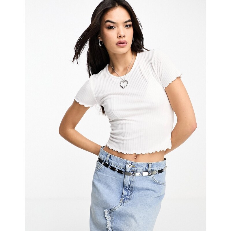 ONLY cropped lettuce edge t-shirt in white