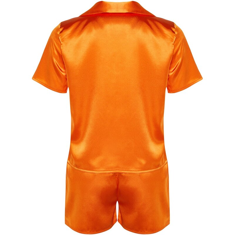 Trendyol Orange Embroidered Satin Shirt-Short Woven Pajamas Set