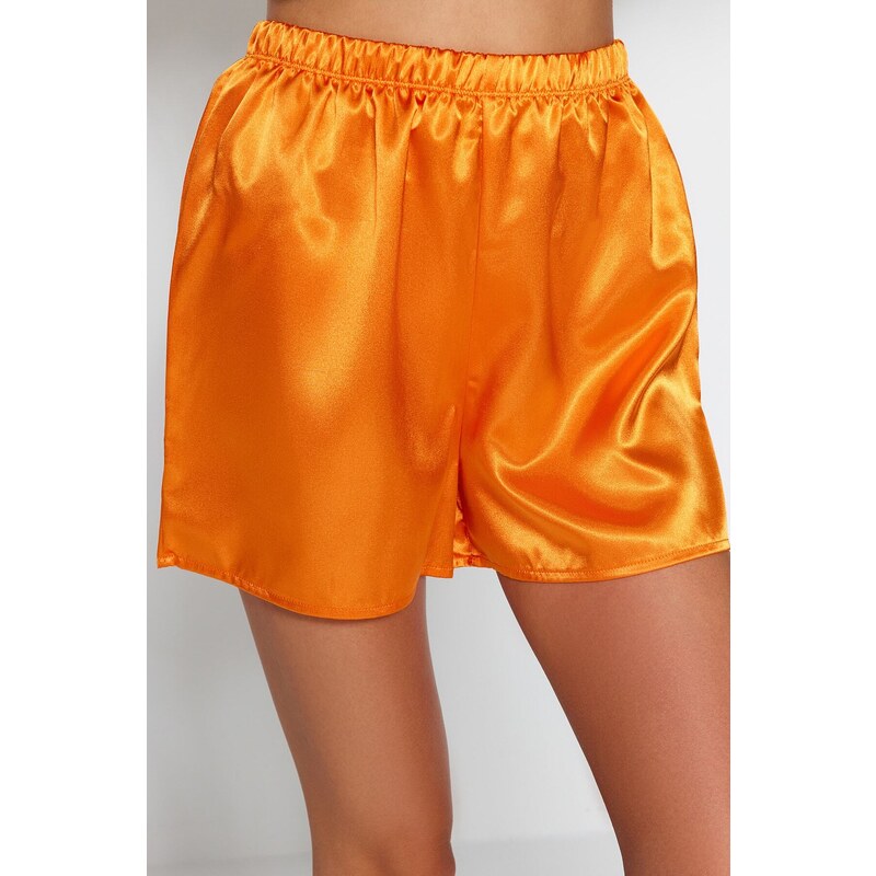 Trendyol Orange Embroidered Satin Shirt-Short Woven Pajamas Set